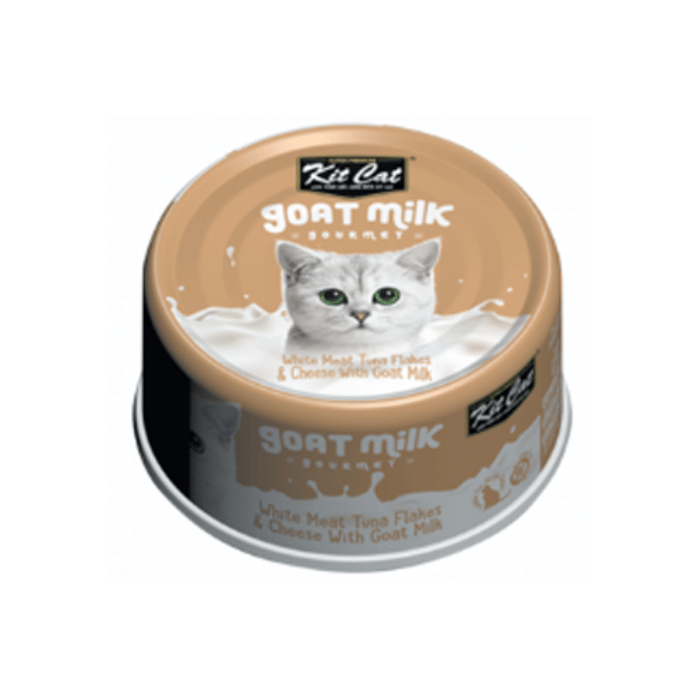 Kit Cat lait de chèvre gourmet flocons de thon à la chair blanche & fromage avec lait de chèvre nourriture humide pour chat 70g
