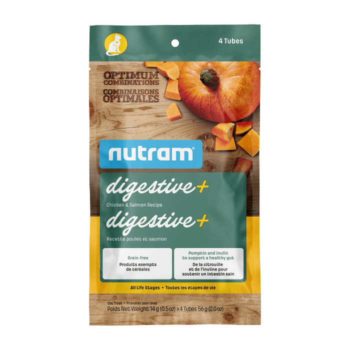 Nutram Nutram Combinaisons Optimales Digestive+ Chat Poulet &amp; Saumon, Sans Grains 4 tubes