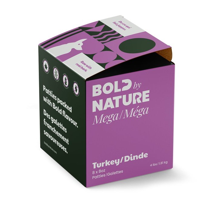Bold by Nature cru 4 lbs Nourriture cru congelé pour chiens Bold Mega Dinde
