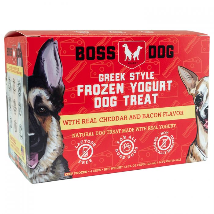 Boss Dog congele Paquet de 4 Yogourt grecque congelé pour chiens Cheddar et Bacon Boss Dog