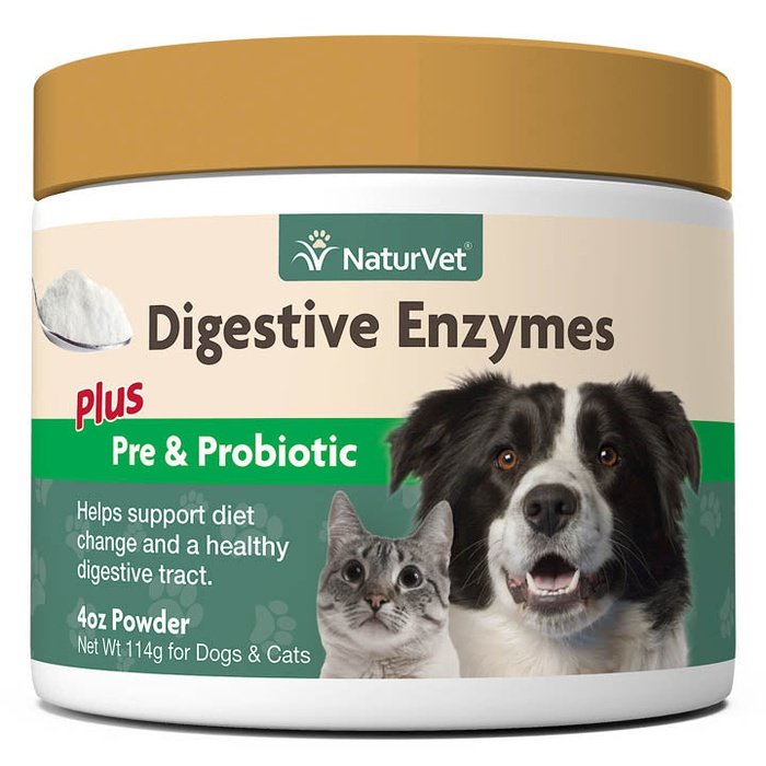 Naturvet supplement Poudre d&#39;enzymes digestives avec prébiotiques et probiotiques