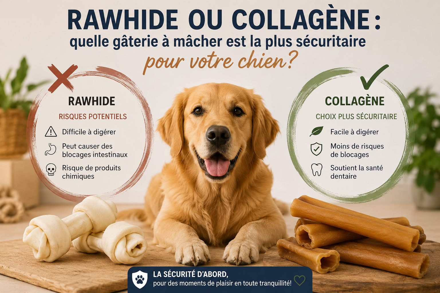 Rawhide ou collagène : quelle gâterie à mâcher est la plus sécuritaire pour votre chien?