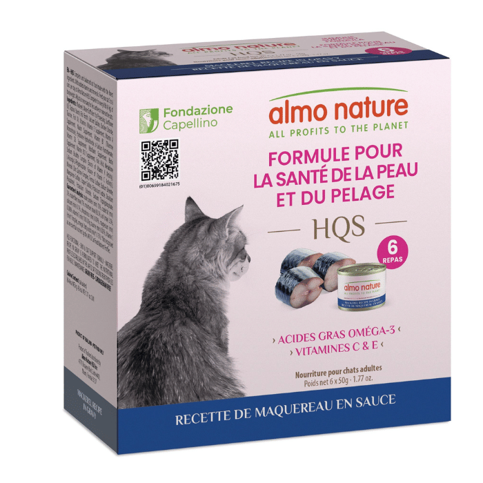 Almo Hqs Formule Chat Soutien Peau &amp; Pelage - Recette De Maquereau En Sauce 6x50gr