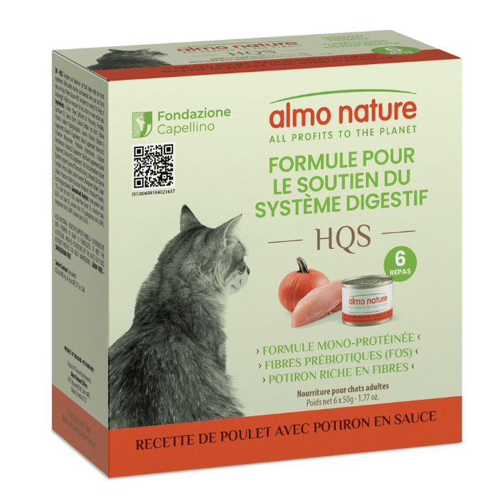 Almo Hqs Formule Chat Soutien Digestif - Recette De Poulet + Potiron En Sauce 6x50gr