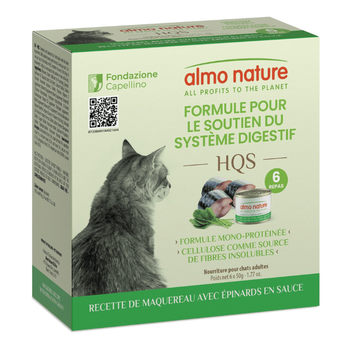 Almo Hqs Formule Chat Soutien Digestif - Recette De Maquereau + épinards En Sauce 6x50gr