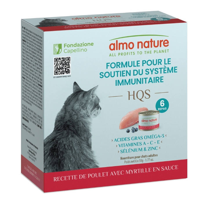 Almo Hqs Formule Chat Soutien Immunitaire - Recette De Poulet + Bleuet En Sauce 6x50gr