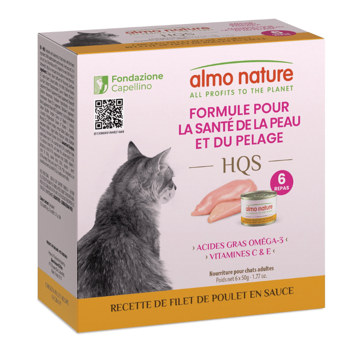 Almo Hqs Formule Chat Soutien Peau &amp; Pelage - Recette De Filet De Poulet En Sauce 6x50gr