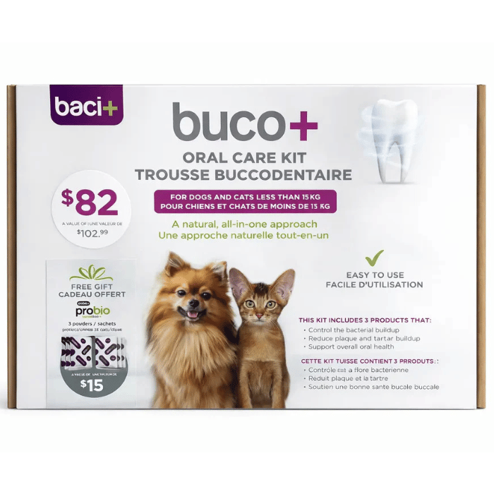 Baci+ supplement Animaux de moins de 15kg Trousse buccodentaire buco+ pour chiens et chats - Format économique! Trousse buccodentaire buco+ chien et chat - Soin dentaire naturel