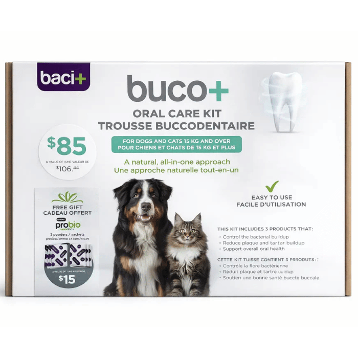 Baci+ supplement Animaux de plus de 15kg Trousse buccodentaire buco+ pour chiens et chats - Format économique! Trousse buccodentaire buco+ chien et chat - Soin dentaire naturel