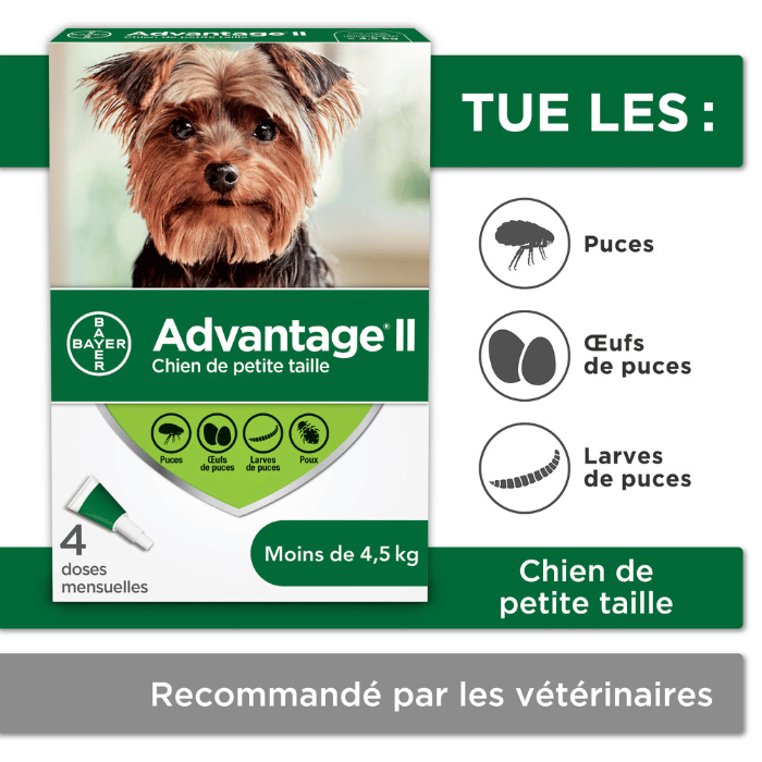 Bayer k9 advantix Moins de 4.5kg Advantage II protection contre les puces et poux pour chiens 4 doses