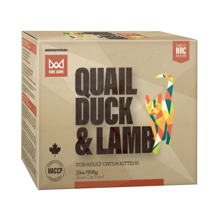 Big Country Raw congele Nourriture Cru Fare Game Caille, Canard et agneau - 2lbs pour chat Nourriture Cru Fare Game Caille, Canard et agneau - 2lbs pour chat