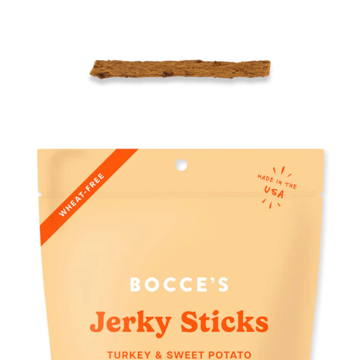 Bocce&#39;s Bakery Gâteries Gâteries pour chiens Grazers bâton de jerky dinde et patate douce 4oz Gâteries pour chiens Grazers bâton de jerky dinde et patate douce 4oz