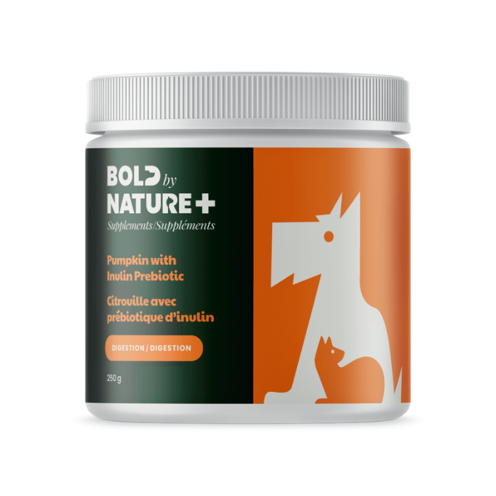 Bold by Nature poudre Suppléments de citrouille avec prébiotique d'inulin pour chiens & chats Suppléments de citrouille avec prébiotique d'inulin pour chiens & chats