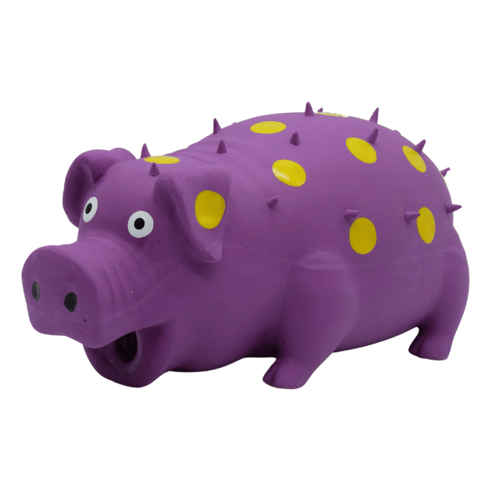 Bud'z Jouet En Latex Avec "squeaker" Pour Chien - Cochon Violet à Pois Jaunes 8"