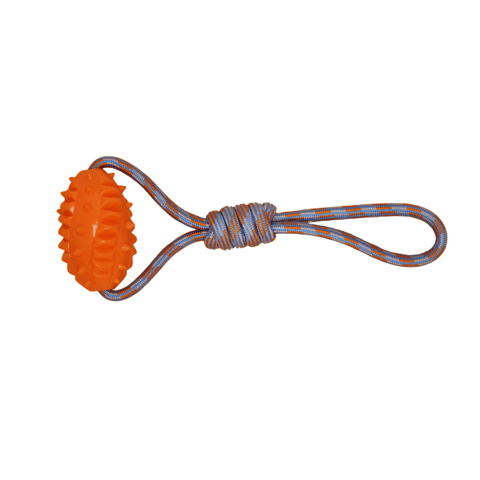 Bud'z jouets pour chien Jouet De Corde Flottante Pour Chien - Ballon De Football Avec Poignée, Orange Et Bleu 38cm Jouet De Corde Flottante Pour Chien - Ballon De Football Avec Poignée, Orange Et Bleu 38cm