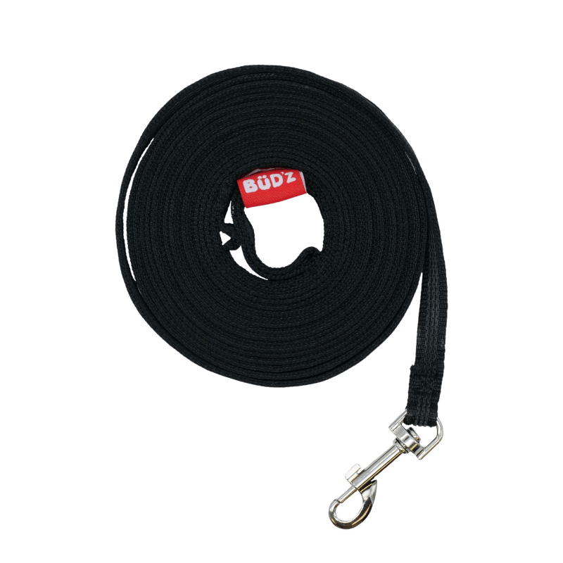 Bud'z Laisse et longe 30 pi (914 cm) Bud'z - Longe de dressage nylon antidérapante - 1/2 po Bud'z - Longe de dressage antidérapante nylon 1/2 po - 15 et 30 pi | Sherbrooke Canin