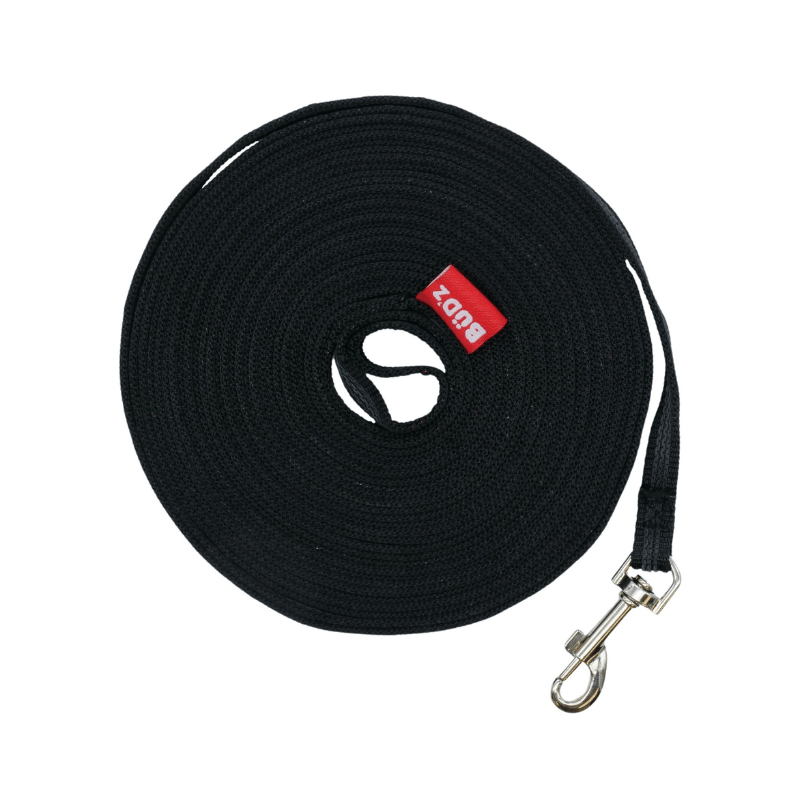 Bud'z Laisse et longe 30 pi (914 cm) Bud'z - Longe de dressage nylon antidérapante - 1/2 po Bud'z - Longe de dressage antidérapante nylon 1/2 po - 15 et 30 pi | Sherbrooke Canin