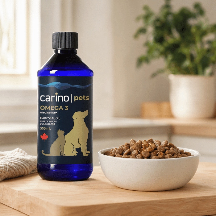 Carino supplement Huile de phoque pour chiens et chats. Pelage brillant, articulations en santé Huile de Phoque (Loup Marin) pour Chiens et Chats | Oméga-3 Canadien - Sherbrooke Canin