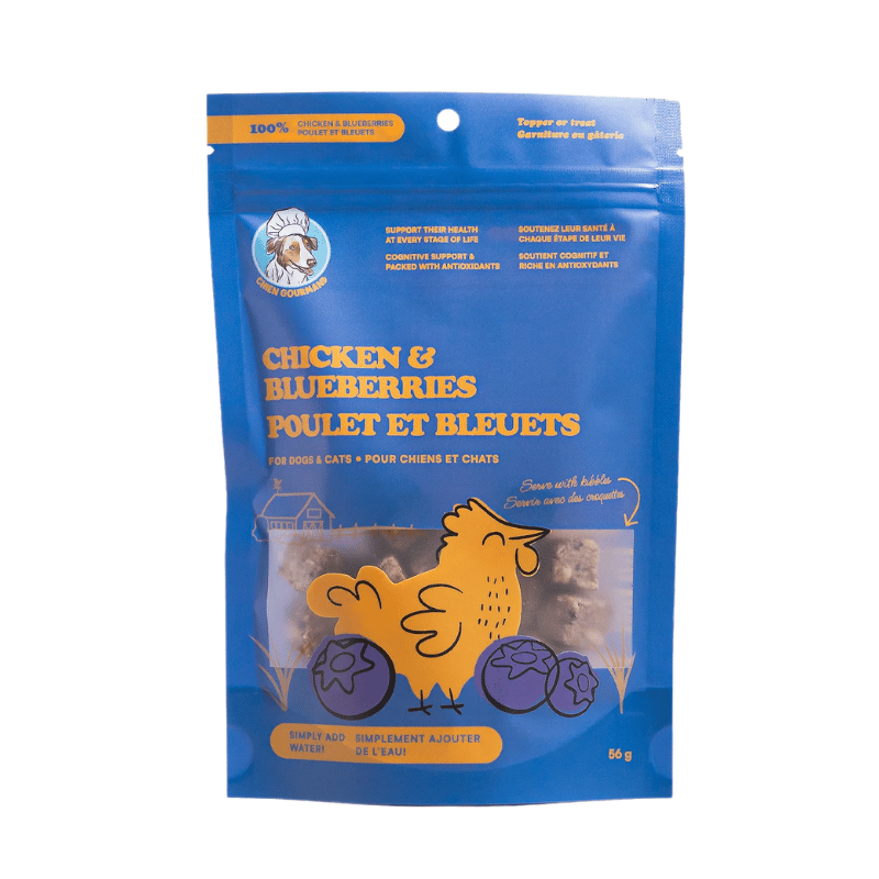 Chien Gourmand gâterie lyophilisée Chien Gourmand - Cubes de Poulet et Bleuets Lyophilisés Chien Gourmand - Cubes de Poulet et Bleuets Lyophilisés