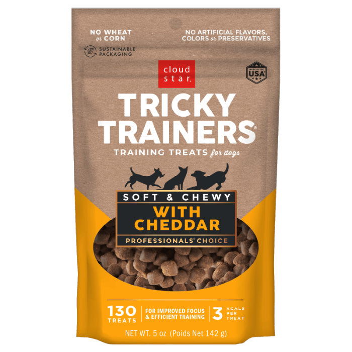 Cloud Star Gâteries 5oz Tricky Trainers Chewy Gâterie pour chien au Fromage Cheddar Tricky Trainers Chewy Gâterie pour chien au Fromage Cheddar