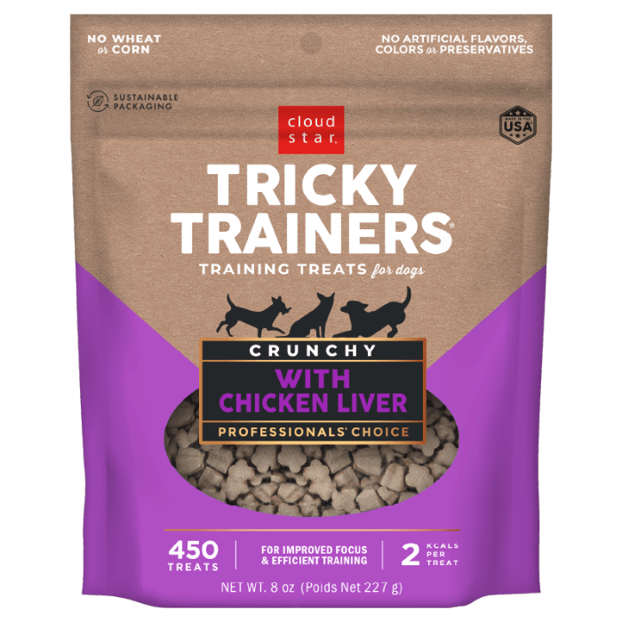 Cloud Star Gâteries 8oz Tricky Trainers Crunchy Gâterie pour chien au Foie de poulet Tricky Trainers Crunchy Gâterie pour chien au Foie de poulet