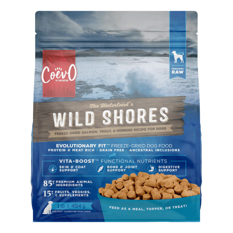 CoevO Nourriture pour chien 1 lb Nourriture pour chien CoevO Lyophilisée Crue Wild Shores - Saumon, truite et hareng - 1 lb Nourriture pour chien CoevO Lyophilisée Crue Wild Shores - Saumon, truite et hareng - 1 lb