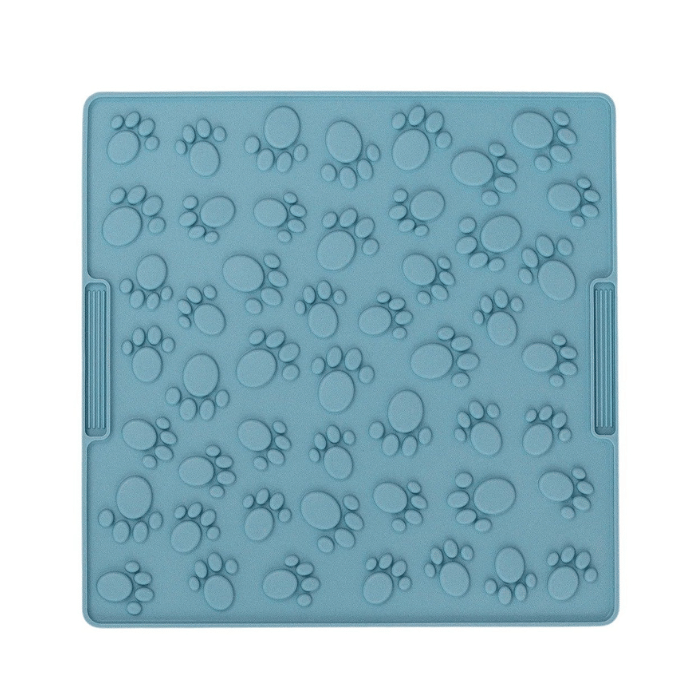 Dexypaws Tapis De Léchage Stimulant En Forme De Carré Avec Empreintes De Pattes, Grand Format, Bleu