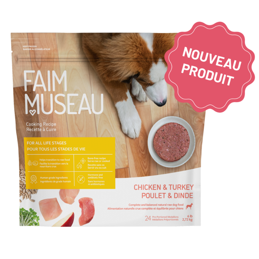 Faim Museau Nourriture crue pour chien Médaillon Poulet et Dinde 6 lb - Faim Museau - En magasin seulement Repas Complet Poulet et Dinde 6 lbs Faim Museau | Nourriture crue | Sherbrooke Canin