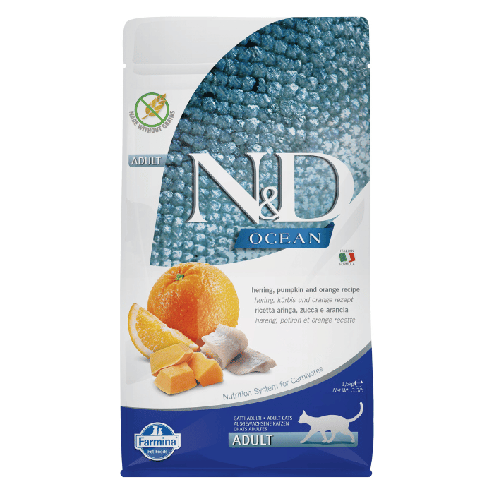 Farmina nourriture chat Nourriture pour chat Farmina N&amp;d Ocean Sans Grains Chat Citrouille, Hareng &amp; Orange