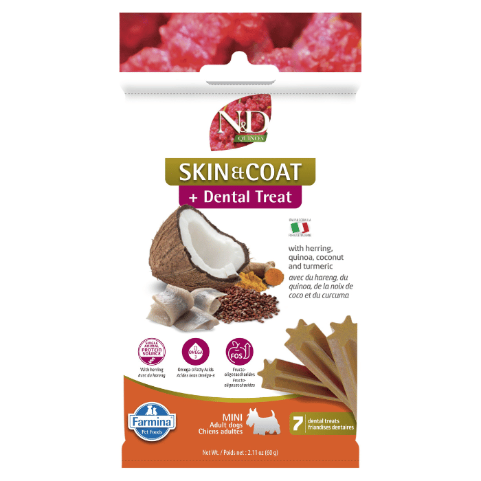 Farmina nourriture Gâteries Dentaires Pour Chien Farmina N&d Quinoa, Peau & Poils, Hareng Mini 60g Gâteries Dentaires Pour Chien Farmina N&d Quinoa, Peau & Poils, Hareng Mini 60g
