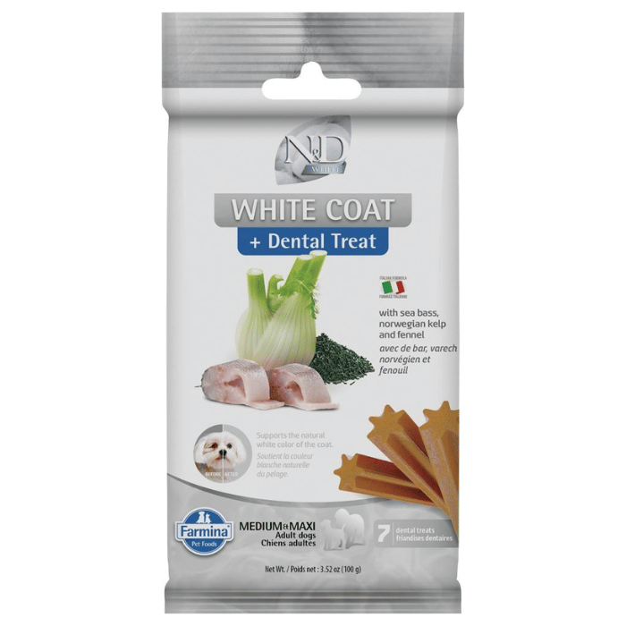 Farmina nourriture Gâteries Dentaires Pour Chien Farmina N&d White (pelage Blanc) Moyen/grand 100g Gâteries Dentaires Pour Chien Farmina N&d White (pelage Blanc) Moyen/grand 100g