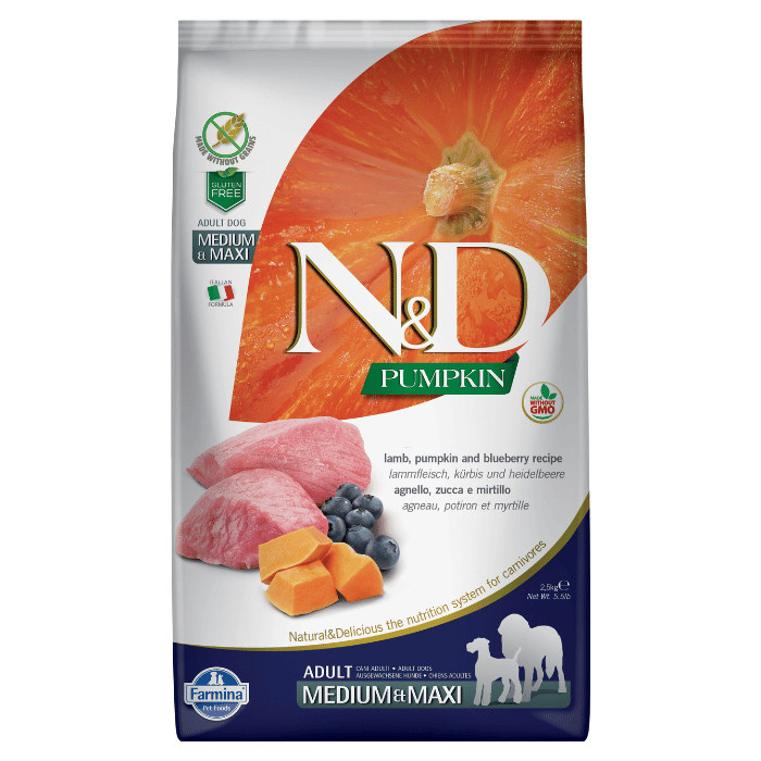 Farmina nourriture Nourriture pour chiens Farmina N&amp;d Citrouille Sans Grains Chien Agneau &amp; Bleuet Moyen/grand