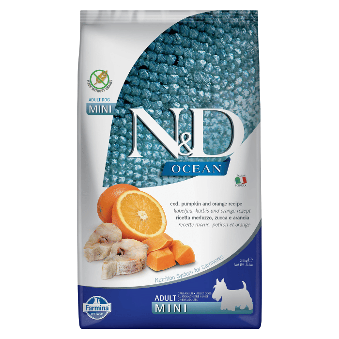 Farmina nourriture Nourriture pour chiens Farmina N&amp;d Ocean Sans Grains Morue, Citrouille &amp; Orange Mini