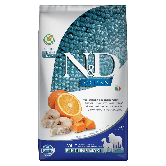 Farmina nourriture Nourriture pour chiens Farmina N&amp;d Ocean Sans Grains Morue, Citrouille &amp; Orange Moyen/grand