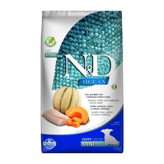 Farmina nourriture 5.5 lbs Nourriture pour chiots Farmina N&amp;d Ocean Sans Grains Morue &amp; Citrouille Mini