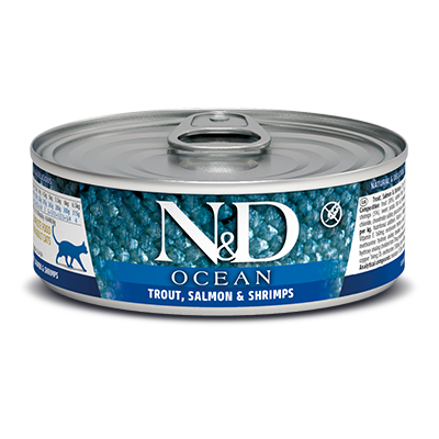 Farmina N&D Ocean Trout, Salmon and Shrimp wet cat food - 24x 70g can Farmina N&D Ocean Trout, Salmon and Shrimp wet cat food for cats