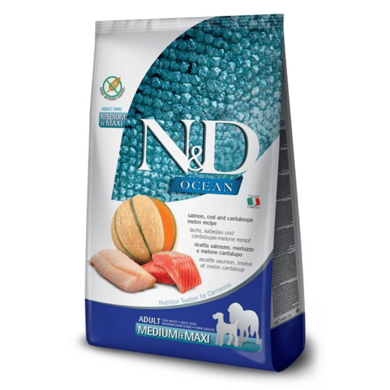 Farmina Nourriture sèche Farmina N&D Ocean Sans Grains Chien Saumon, Morue et Cantaloup - Moyen/Grand Farmina N&D Ocean Sans Grains Chien Saumon, Morue et Cantaloup Moyen/Grand 26.4 lb | Sherbrooke Canin