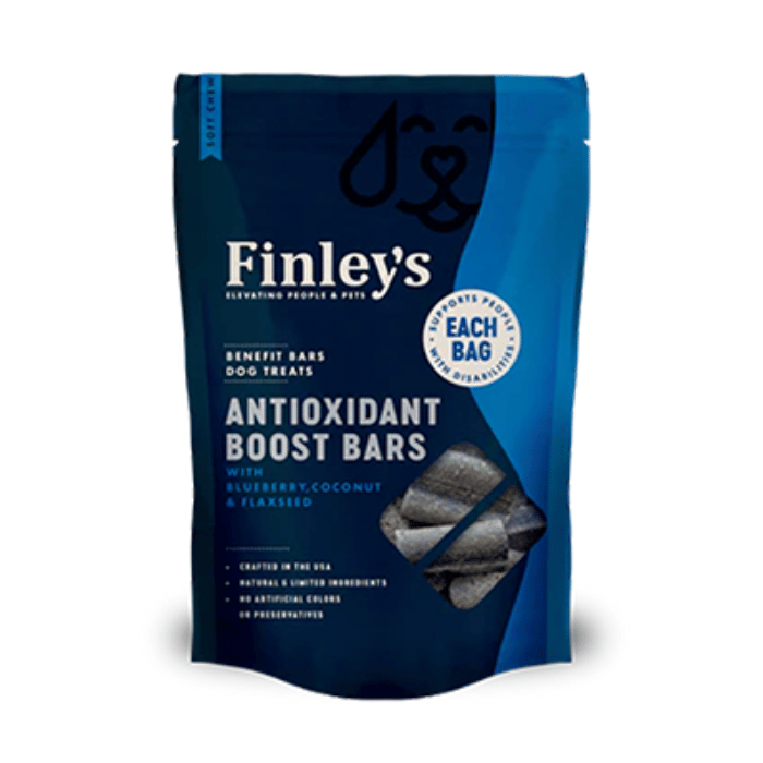 Finley&#39;s Gâteries Gâterie pour chien en barre - Boost antioxydants - Bleuet, Noix de coco et graine de lin