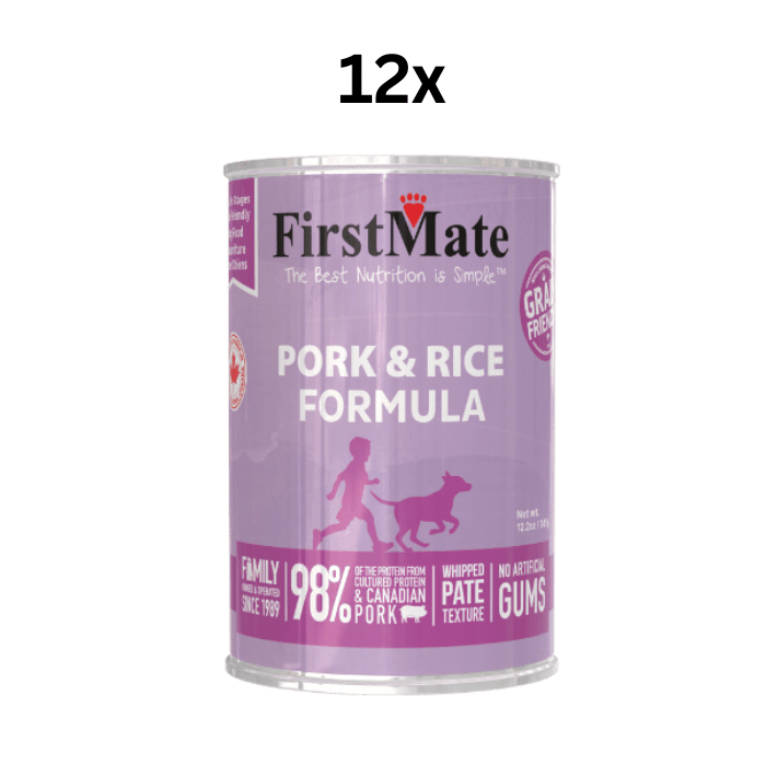 FirstMate nourriture humide 12 x 12.2 oz Conserve pour chien porc et riz Conserve pour chien porc et riz