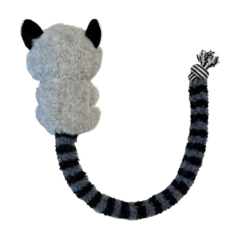 Tug-A-Tail raccoon plush toy, back view
