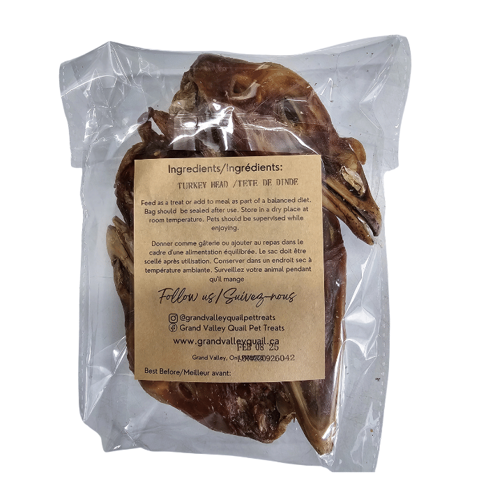 Grand Valley Quail Pet Treats Têtes de dinde déshydratées 140g