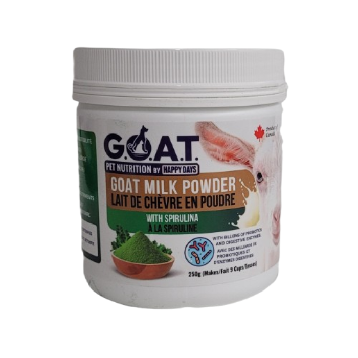 Happy Days supplément Poudre de Lait de Chèvre avec Spiruline pour Chiens 250g. Poudre de Lait de Chèvre avec Spiruline pour Chiens 250g.