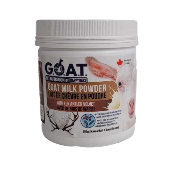 Happy Days supplément Poudre de Lait de Chèvre avec Velours de Bois de Caribou pour Chiens 250g Poudre de Lait de Chèvre avec Velours de Bois de Caribou pour Chiens 250g