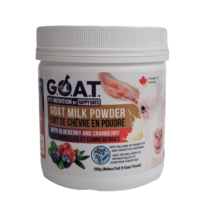 Happy Days supplément Poudre de Lait de Chèvre, myrtille et Canneberge pour Chiens 250g Poudre de Lait de Chèvre, myrtille et Canneberge pour Chiens 250g