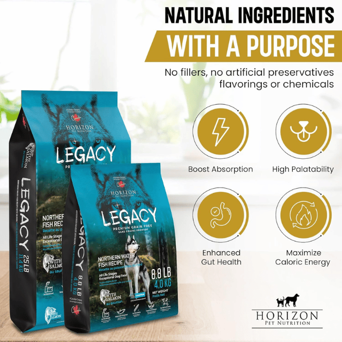 Horizon nourriture Nourriture pour chien Horizon legacy recette au poisson d'eau du nord Horizon Legacy Poisson d'eau du nord - Sans grains | Sherbrooke Canin