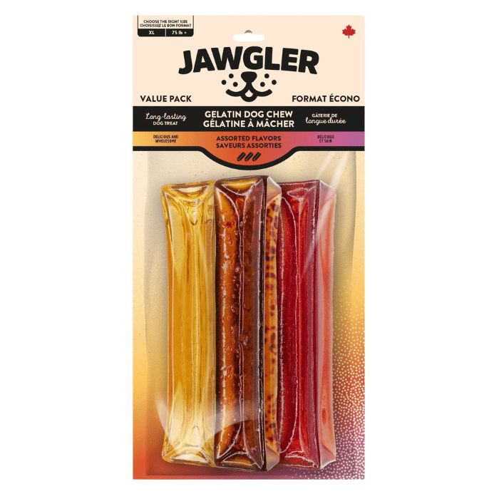 Jawgler Gâteries Gâterie de gélatine à mâcher Jawgler Saveurs Assorties - Paquet de 3 - format écono Gâterie de gélatine à mâcher Jawgler Saveurs Assorties - Paquet de 3