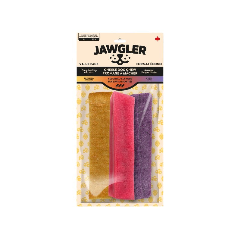 Jawgler Gâteries Jawgler - Gâterie de fromage à mâcher pour chien, Saveurs assorties, très grand, paquet de 3 unités Jawgler - Gâterie de fromage à mâcher pour chien, Saveurs assorties, très grand, paquet de 3 unités