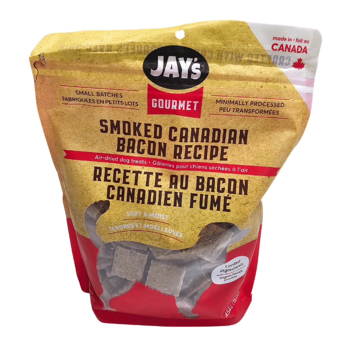 Jay&#39;s Gâteries Jay&#39;s Gourmet, Gâteries Pour Chien, Bacon Canadien Fumé 454gr Jay&#39;s Gourmet, Gâteries Pour Chien, Bacon Canadien Fumé 454gr