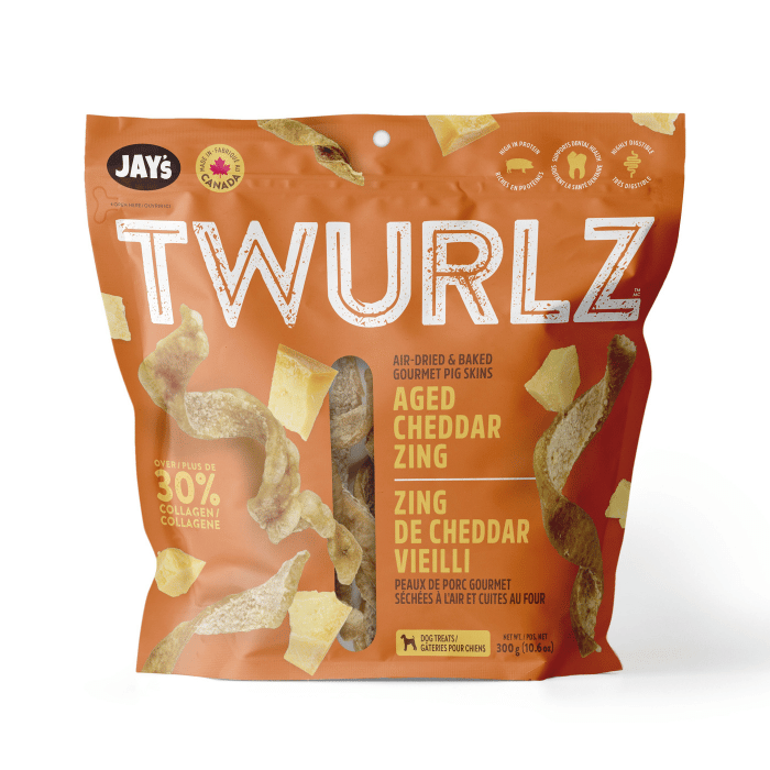 Jay's Gâteries Jay's Twurlz, Peaux De Porc Séchées à L'air Pour Chien, Cheddar Vieilli Jay's Twurlz, Peaux De Porc Séchées à L'air Pour Chien, Cheddar Vieilli