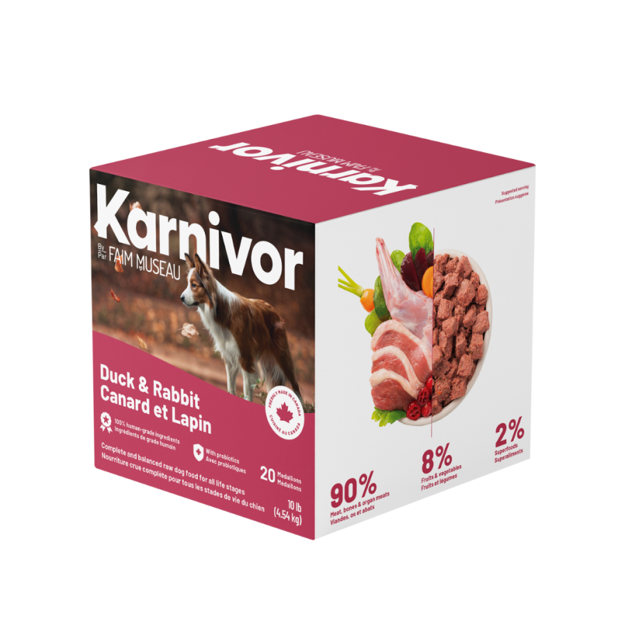 Karnivor Nourriture crue congelée Default Karnivor - Boîte 10 lb Canard & Lapin (20 médaillons 1/2 lb) - En magasin seulement Karnivor Boîte 10 lb Canard & Lapin | Nourriture crue pour chiens | Sherbrooke Canin